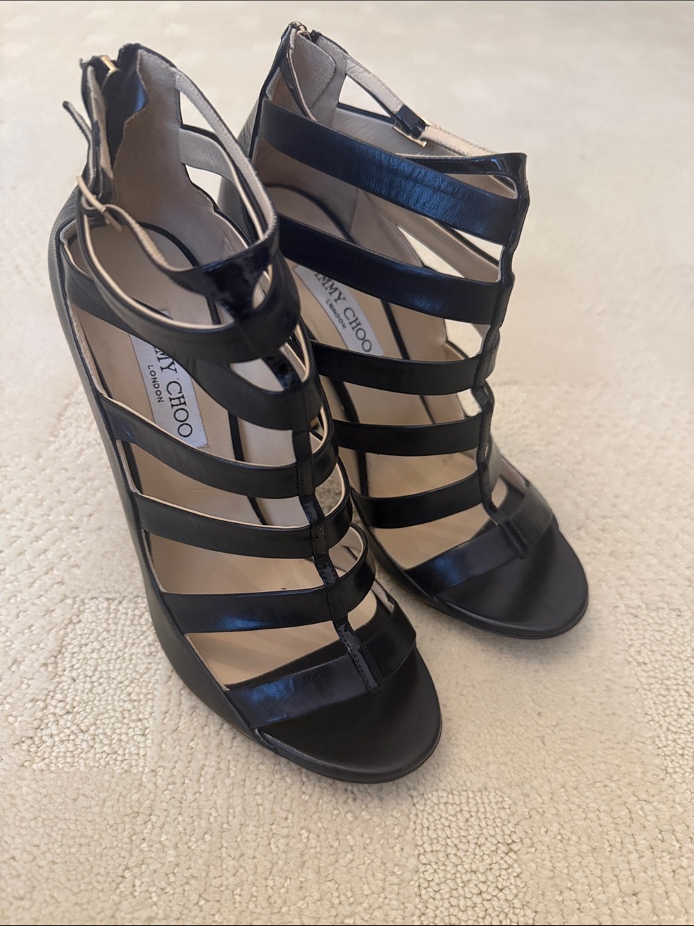 Jimmy Choo Black Strappy Cage High-Heel Sandals